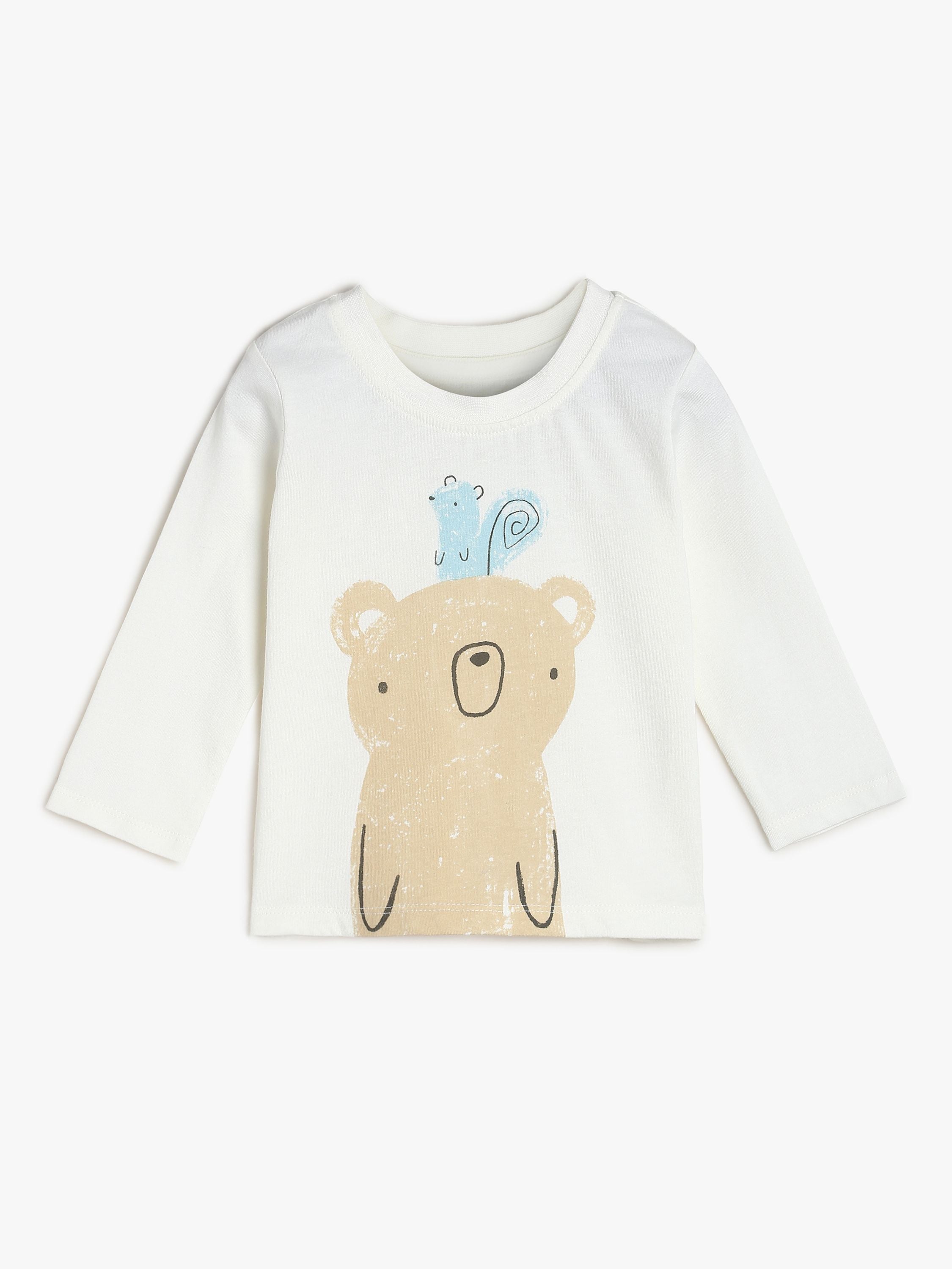 Unisex White and Beige Bear Print Top and Bottom Set Co-Ord Set