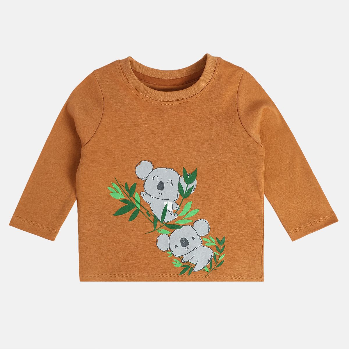 Boys White/Brown Round Neck Full Sleeves T-Shirt