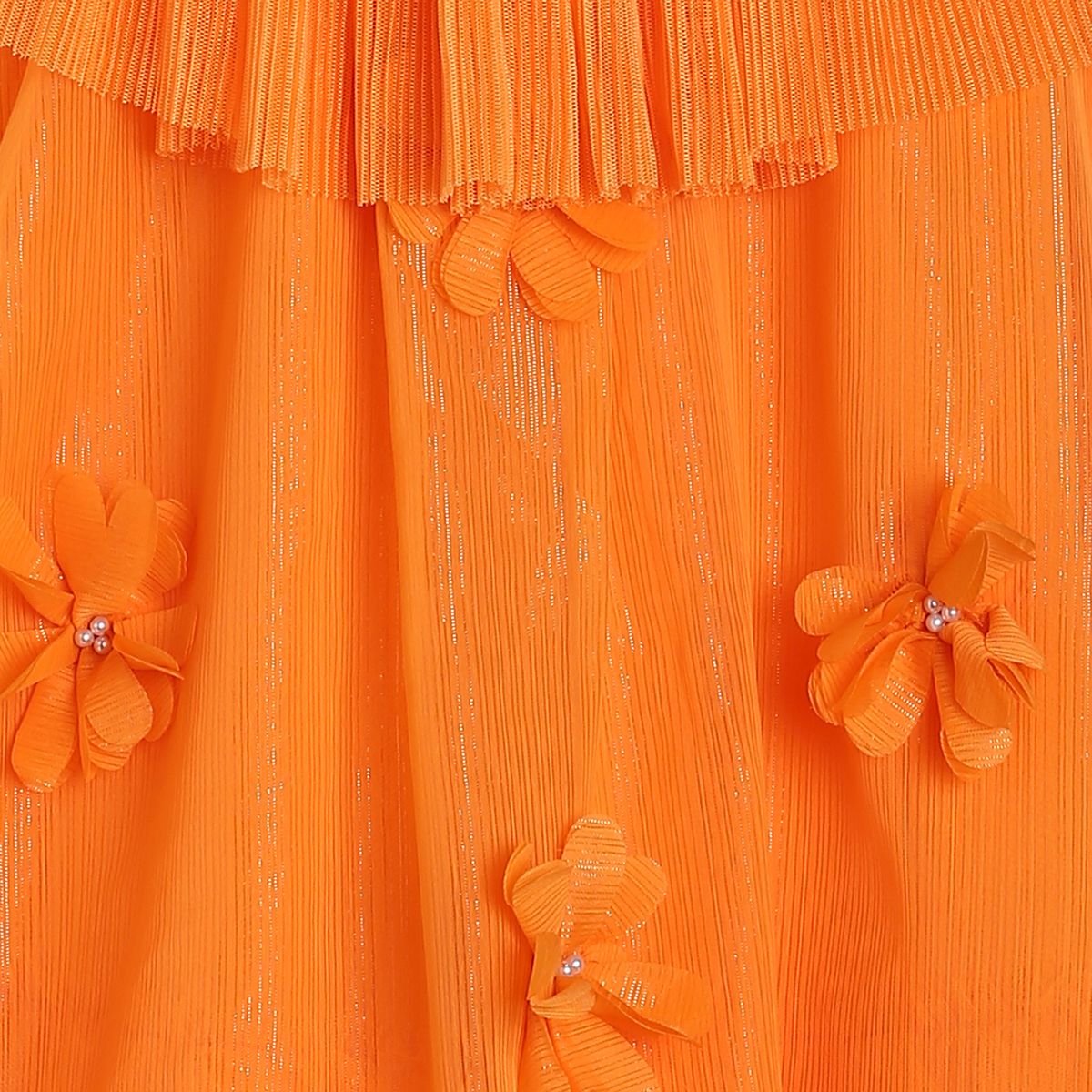 Girls Party Wear Dress with Pleated Cape, Orange