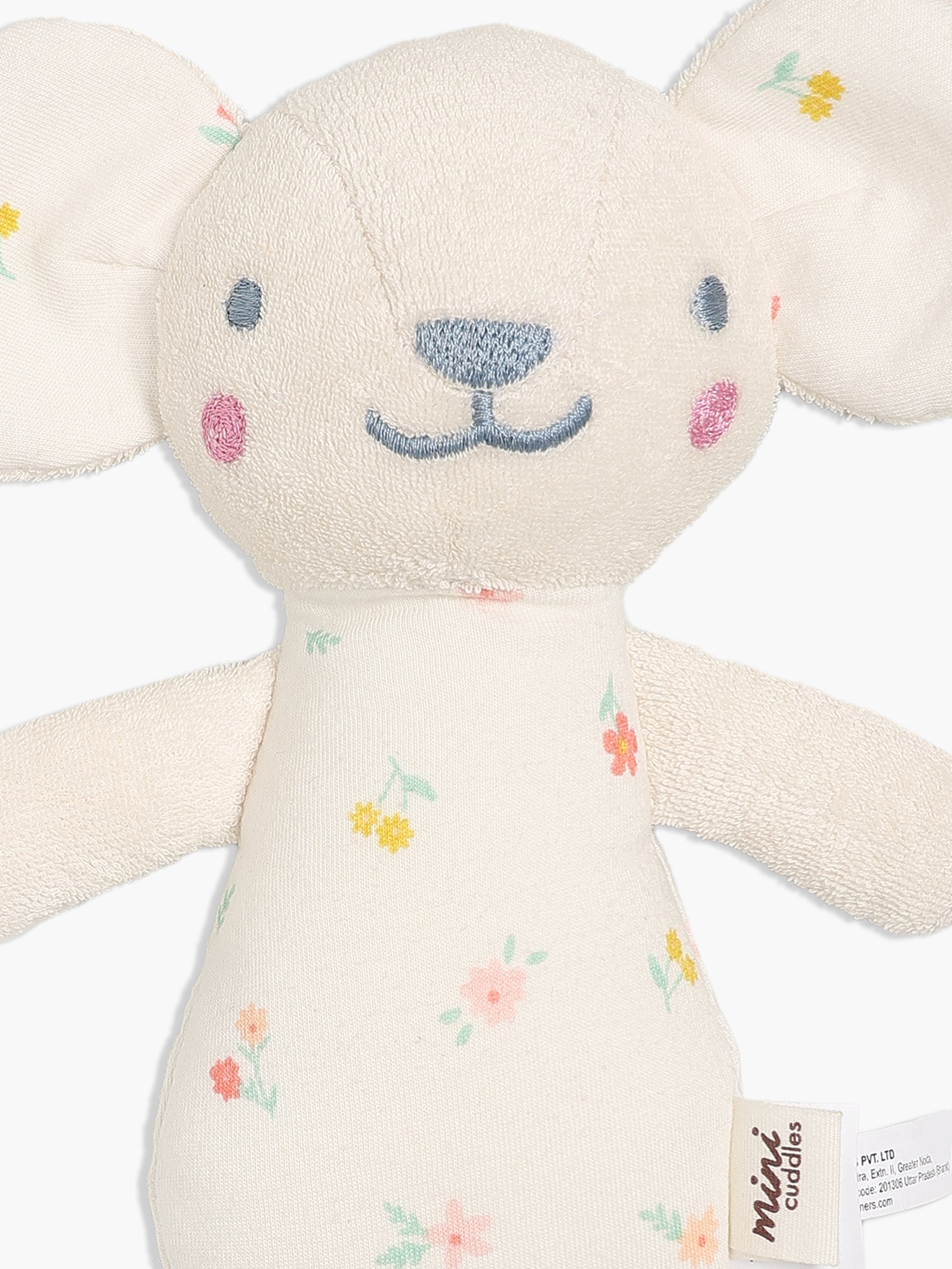 Baby Soft Floral Mouse Plush Toy, Cream