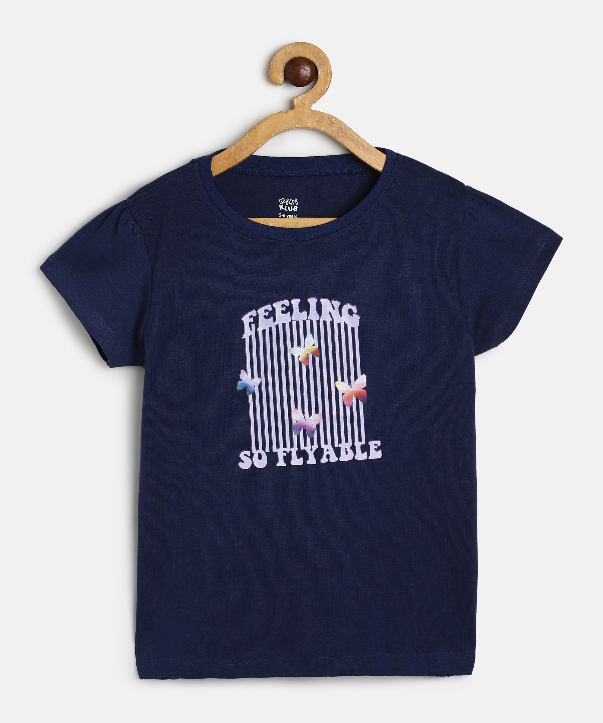 Baby Girls Navy Blue Cotton T-Shirt and Blue Striped Leggings Co-ord Set Regular Fit Casual Wear