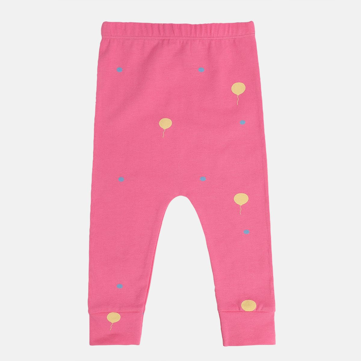 Girls Cotton Pack Of 2 Full length Polka Dots & Balloon Printed Leggings - White & Pink