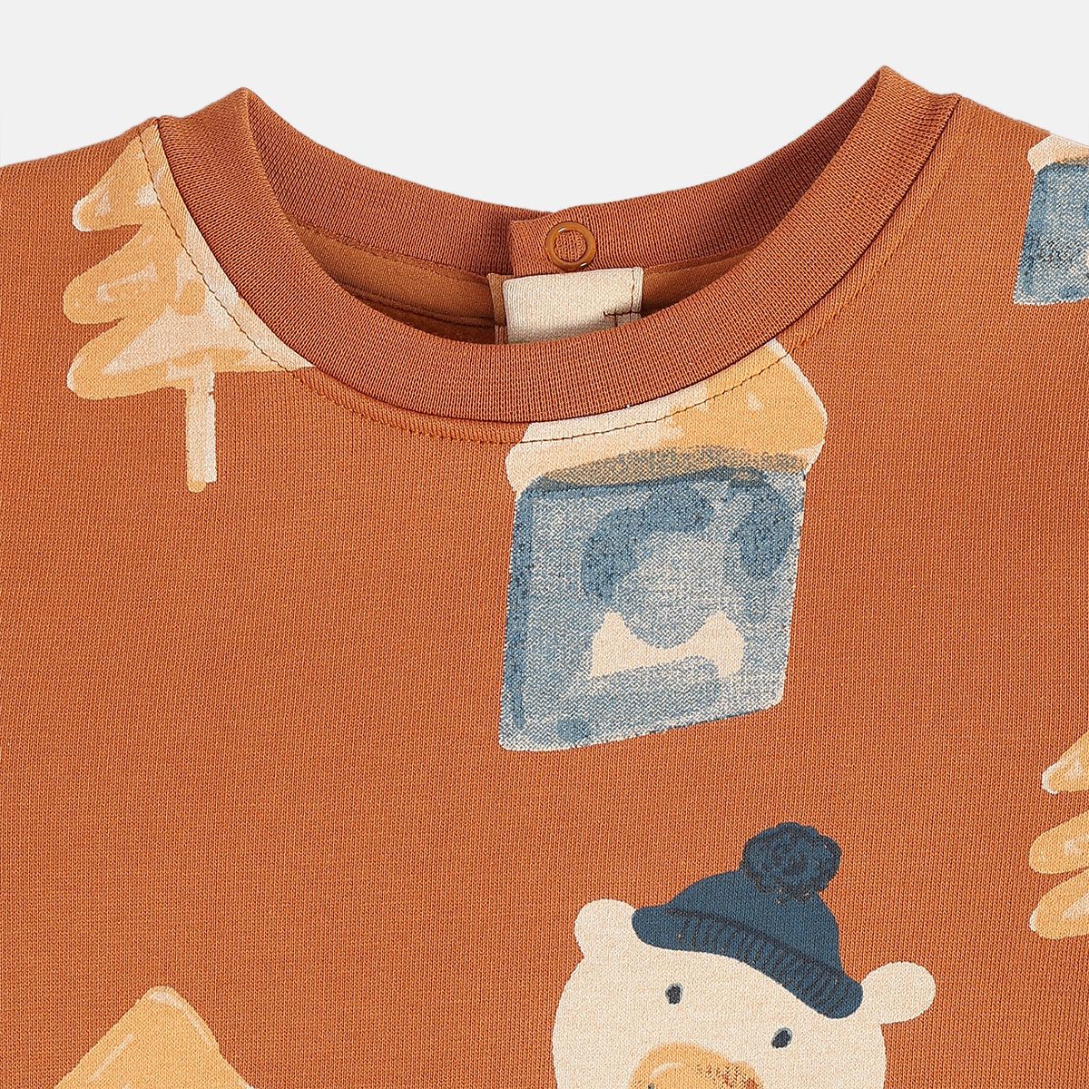 Boys Cotton Full Sleeves Tree Printed Sweatshirt - Brown
