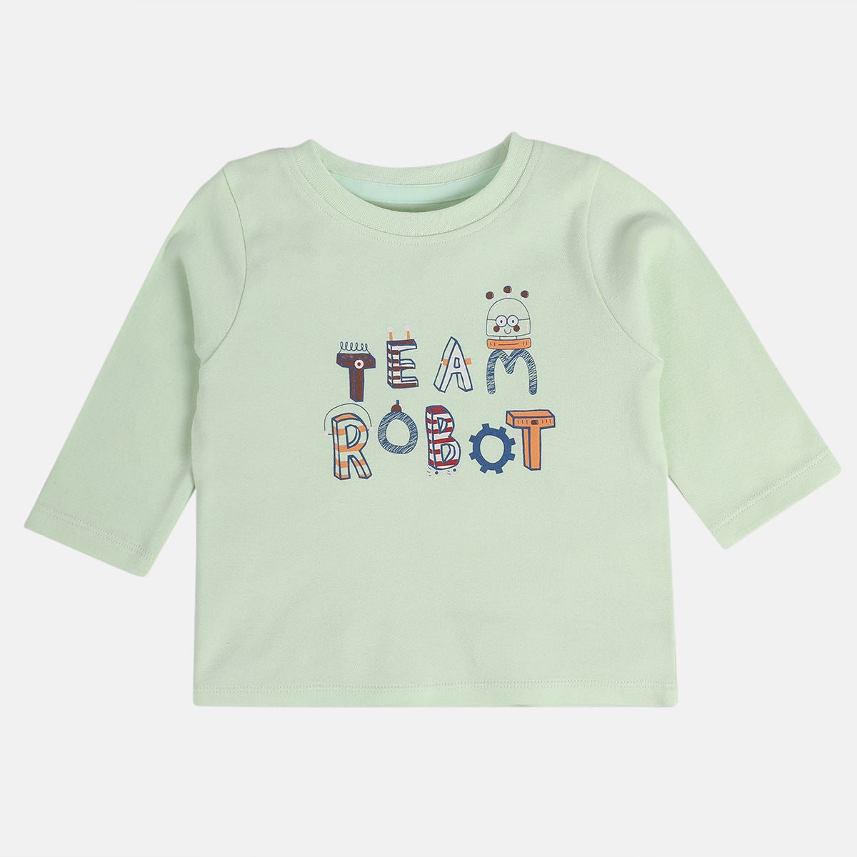 Boys Red / Mint Green Round Neck Full Sleeves T-Shirt