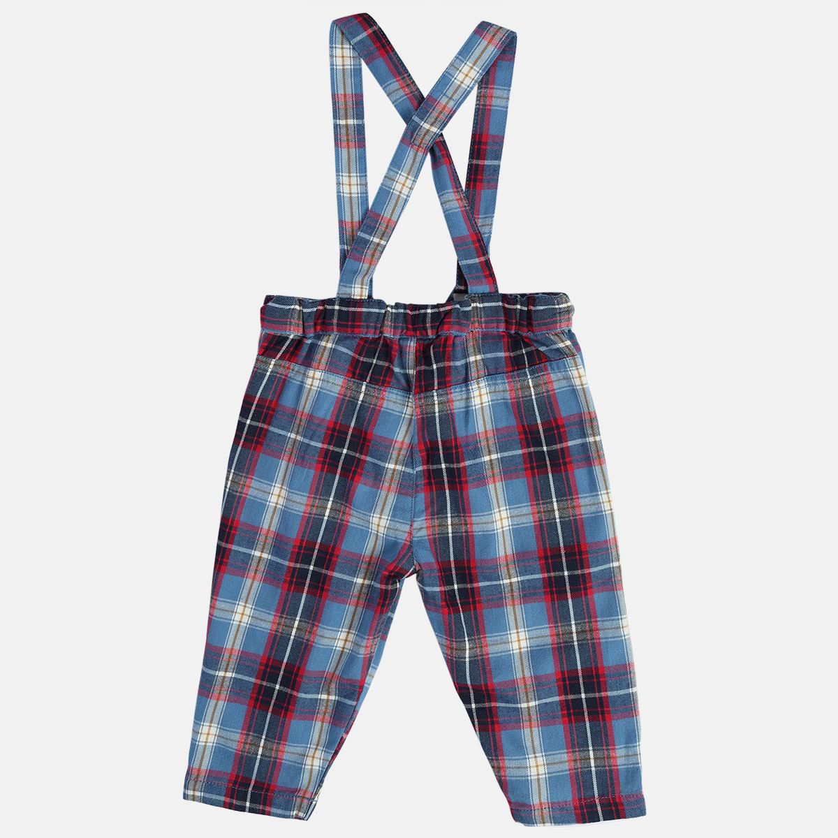 Boys Cotton Full Sleeves Checked Dungaree Set - Blue