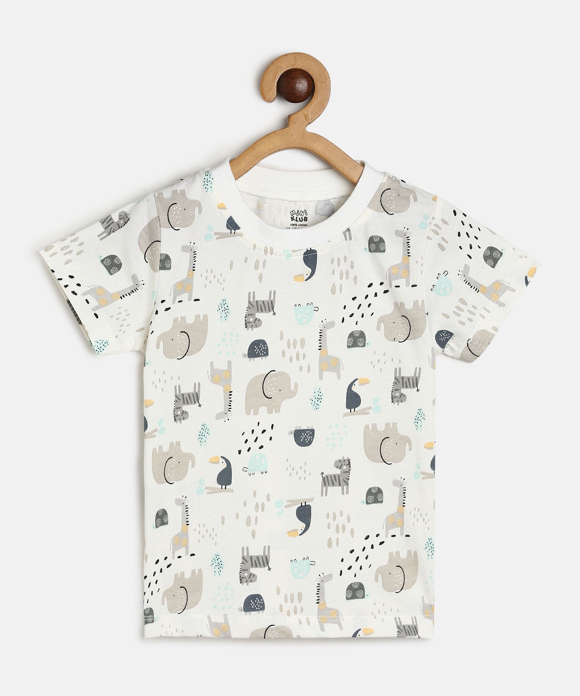 Baby Boys Navy Blue Cotton Dungaree with White Animal Printed T-Shirt Clothing Set
