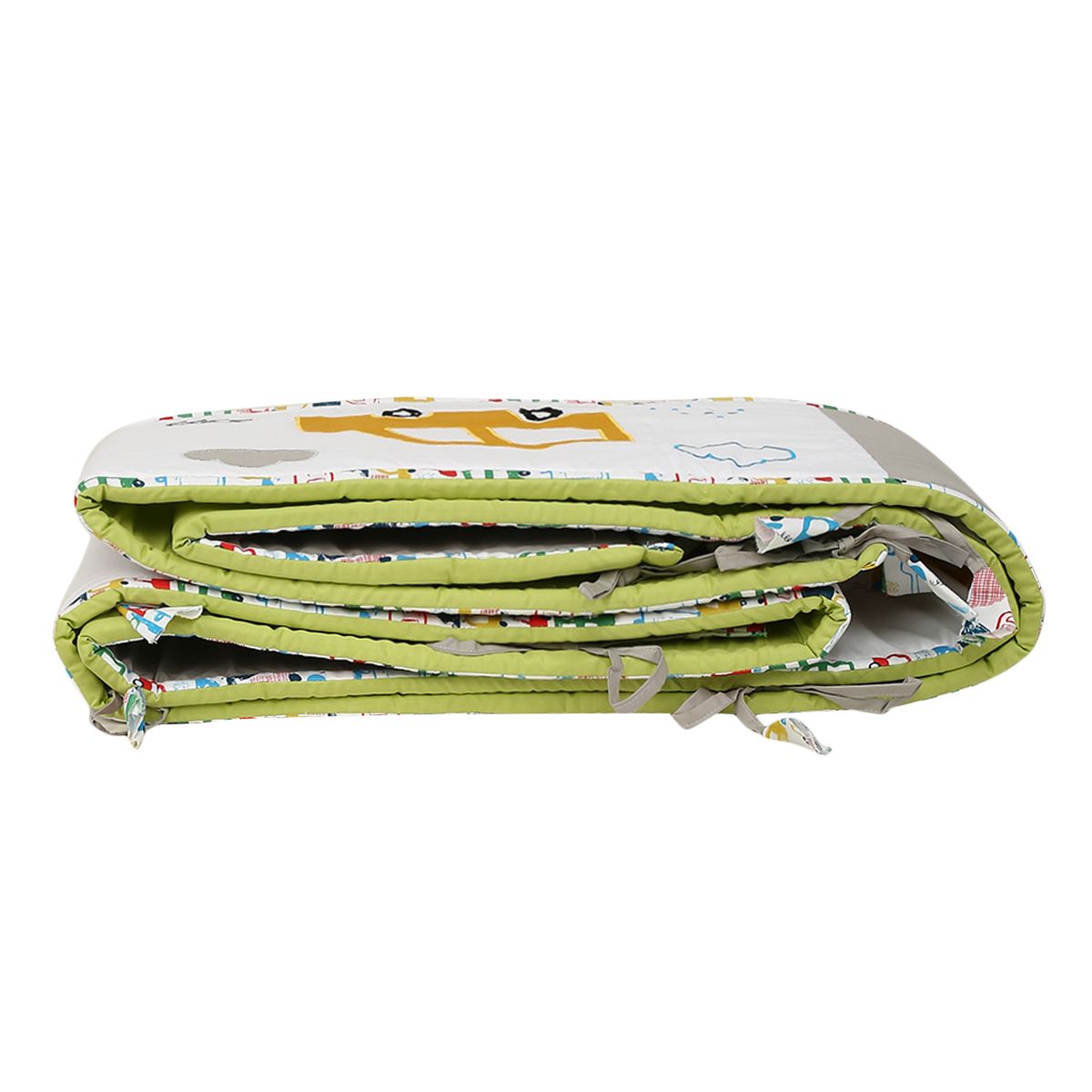 Baby Unisex Green and Grey Cotton Blend Car Applique Cot Bumper Pack of 1 Padded Nursery Essential