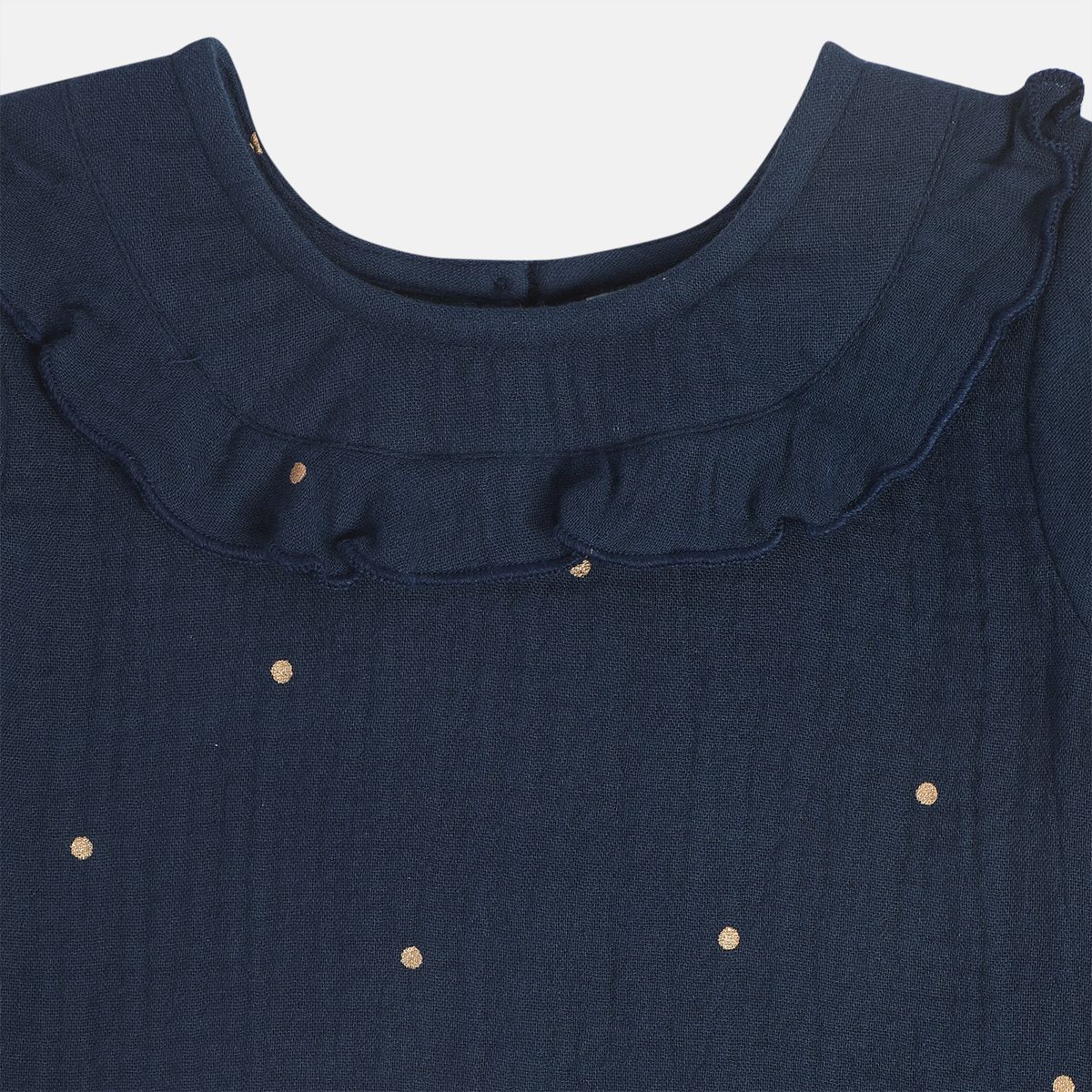 Girls Cotton Full Sleeves Polka Dot Printed Top - Navy Blue