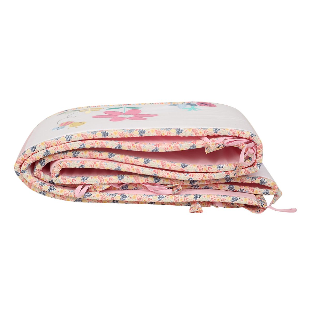 Baby Girls Pink Cotton Blend Floral and Bee Applique Cot Bumper Pack of 1 Padded Nursery Essential