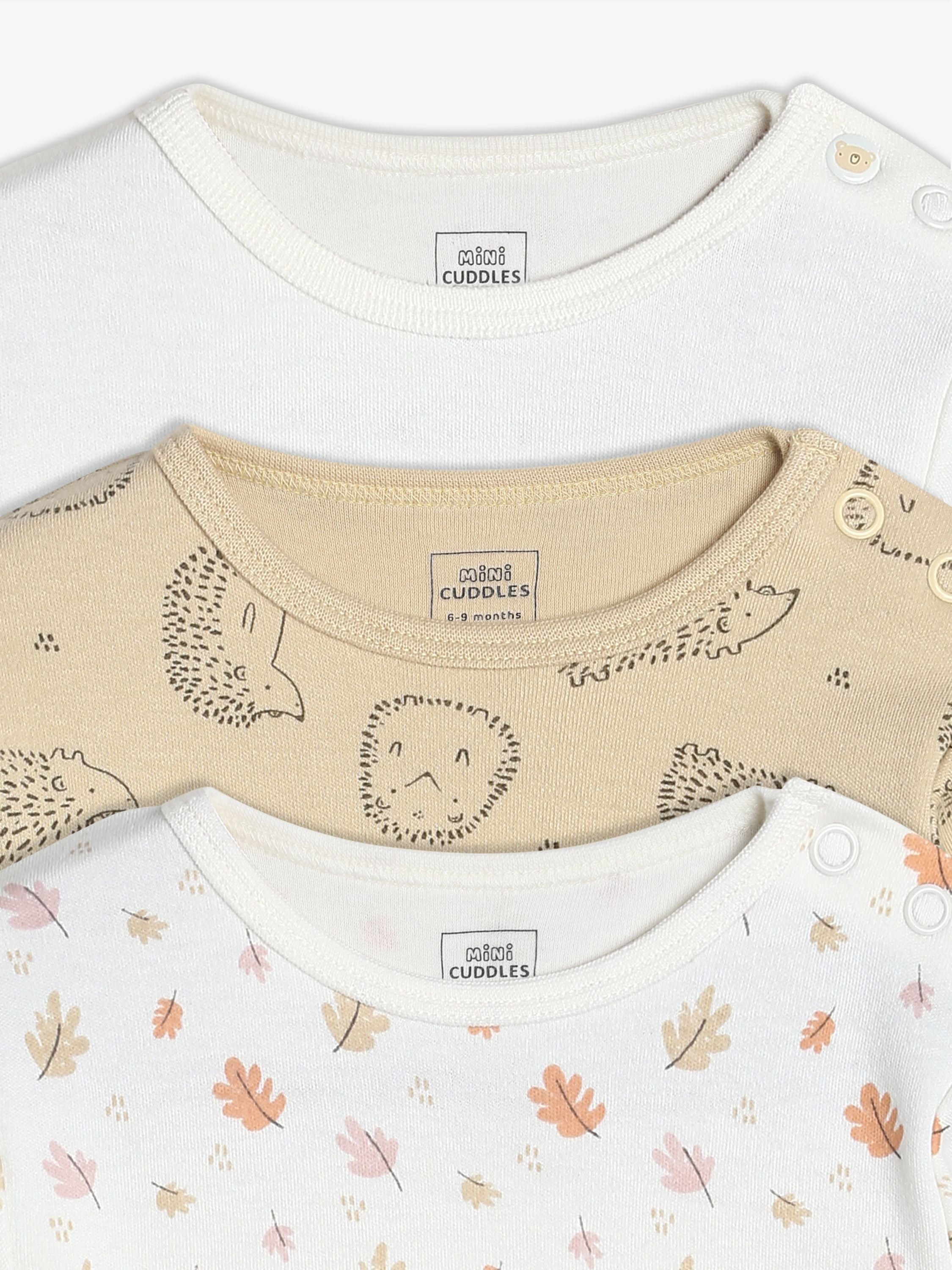 Baby Unisex Printed Full Sleeve Bodysuits Pack of three, Off White and Beige