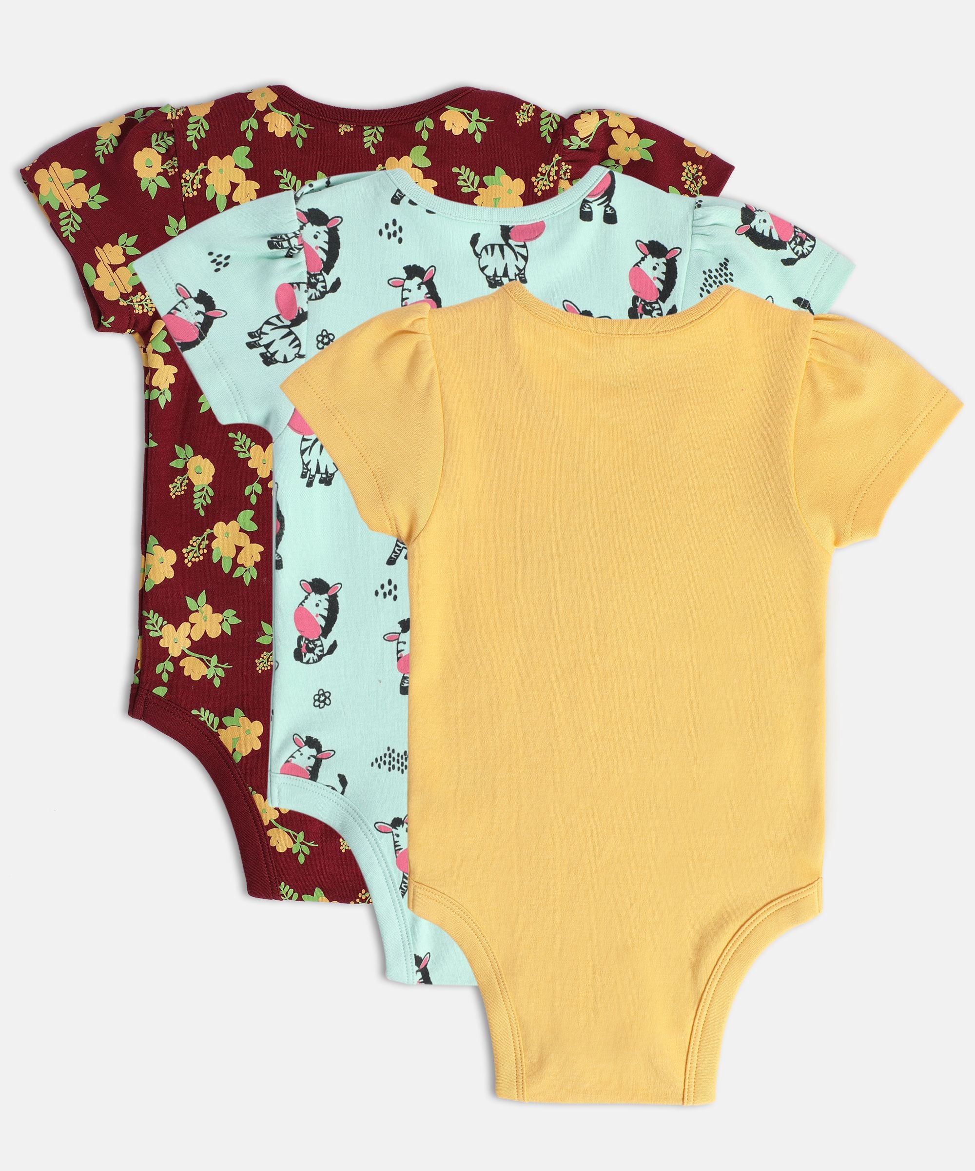 Girls Multicolor Pack Of 3 Body Suit