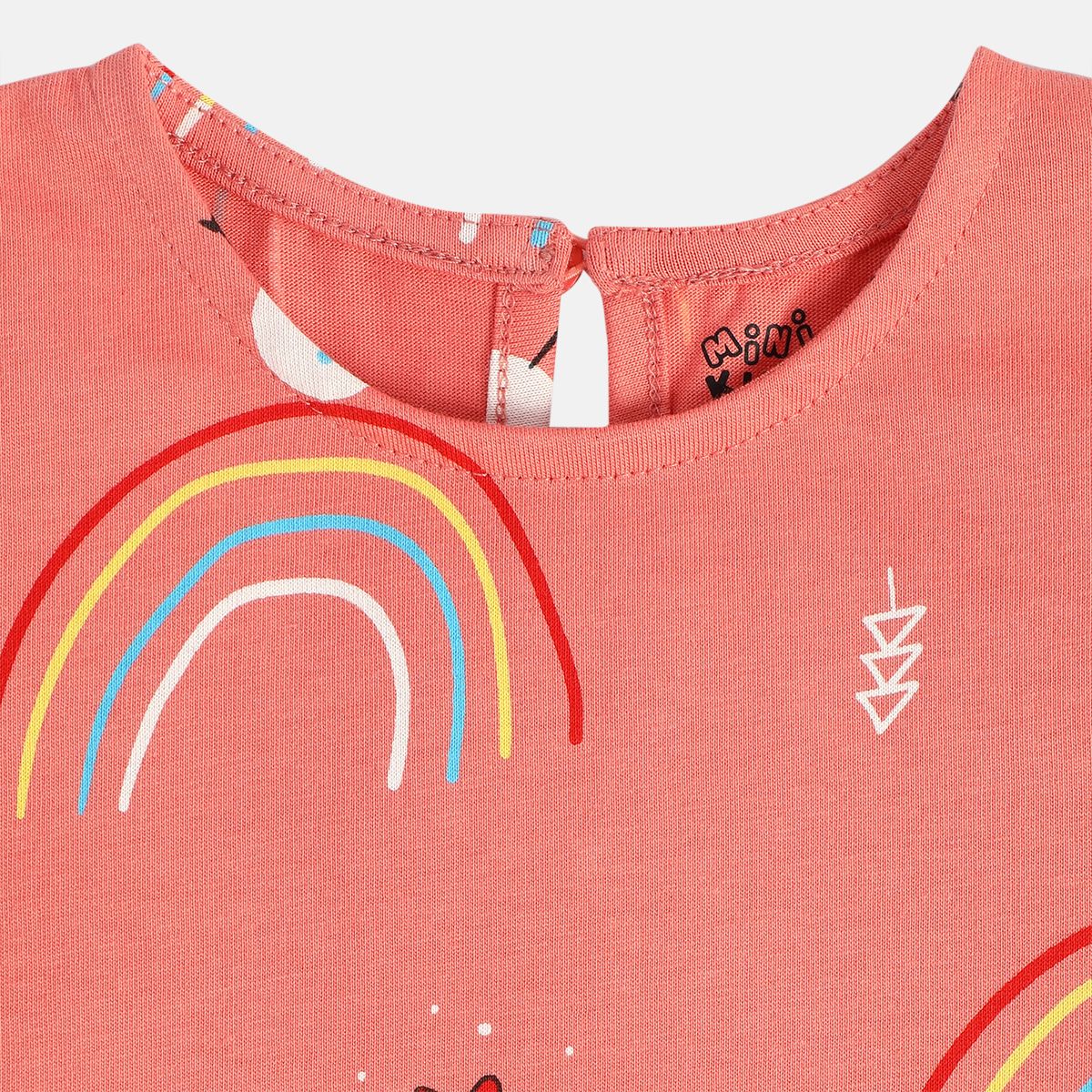 Girls Cotton Full Sleeves Rainbow Printed Top - Peach