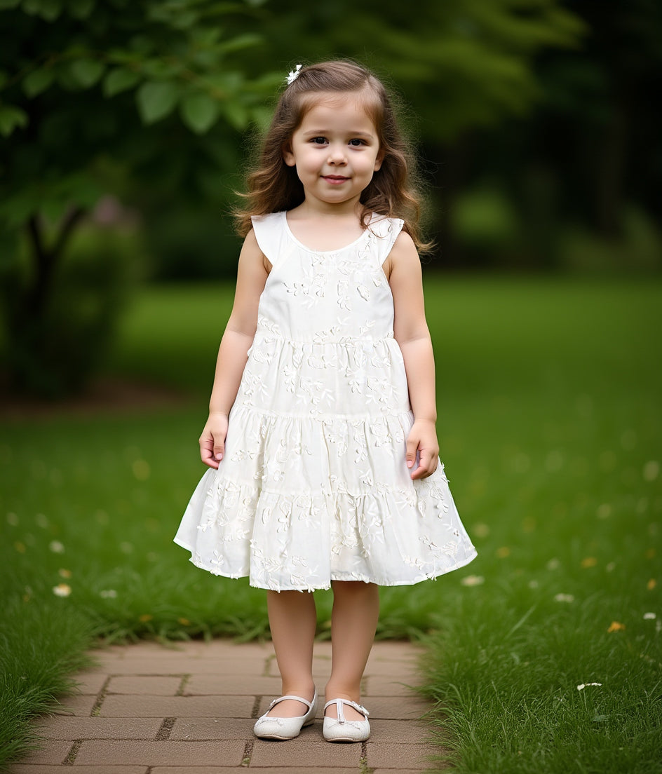 Girls White Cap Sleeve Dress
