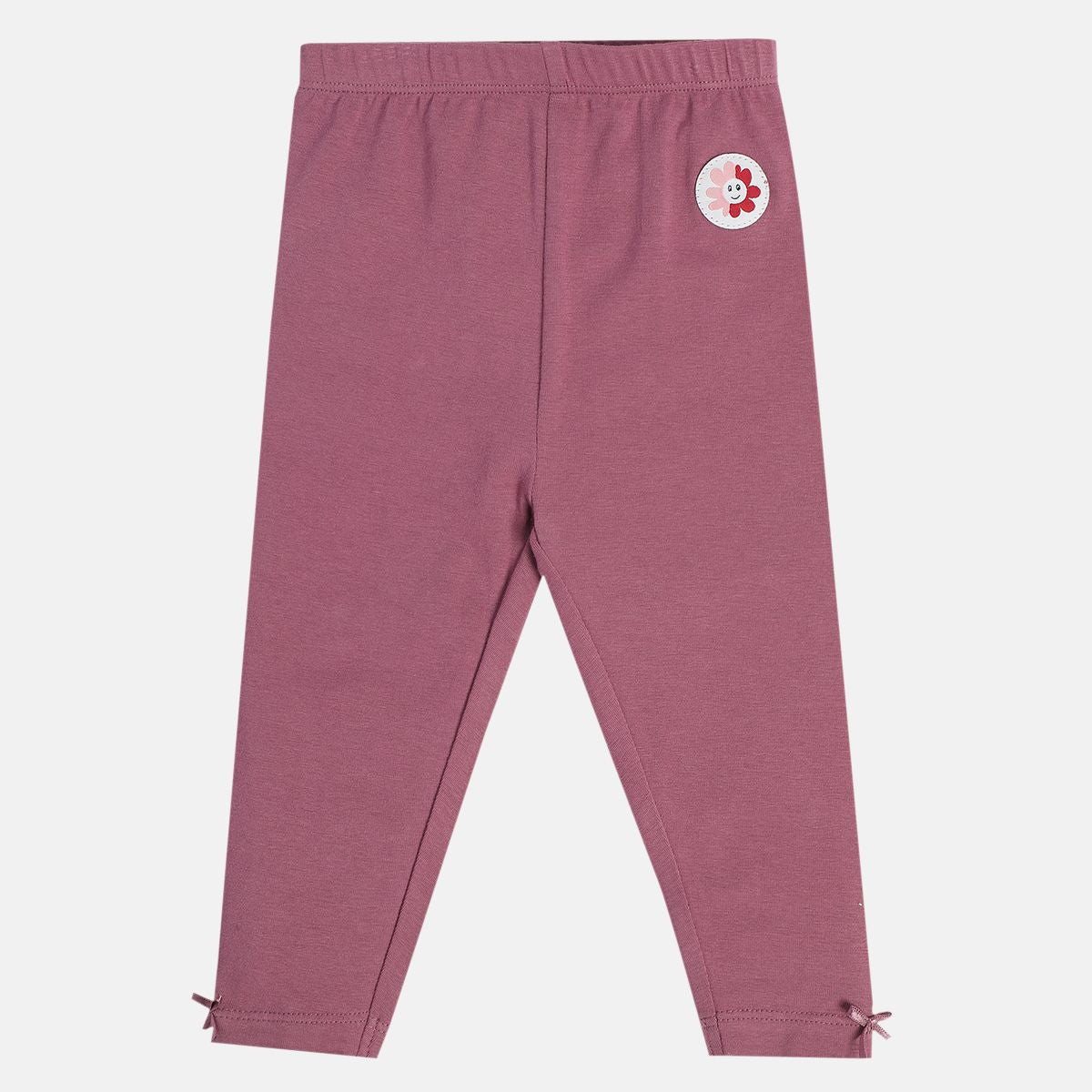 Girls Cotton Pack Of 2 Full Length Solid & Floral Printed Leggings - Purple & Red