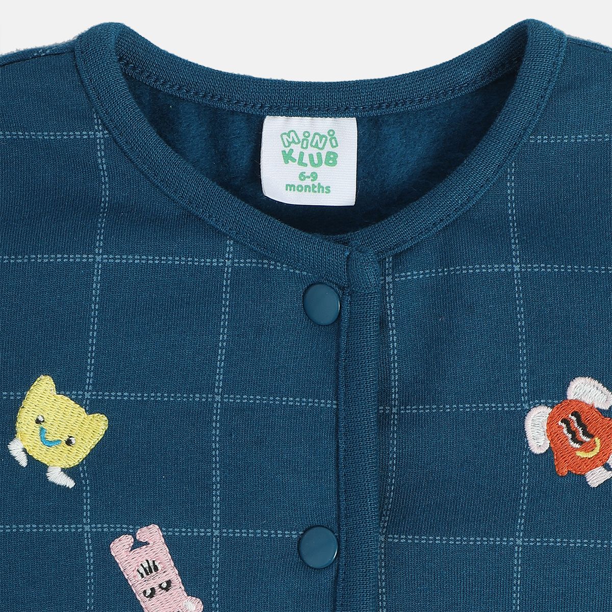 Girls Cotton Full Sleeves Animal Embroidered Jacket - Navy Blue