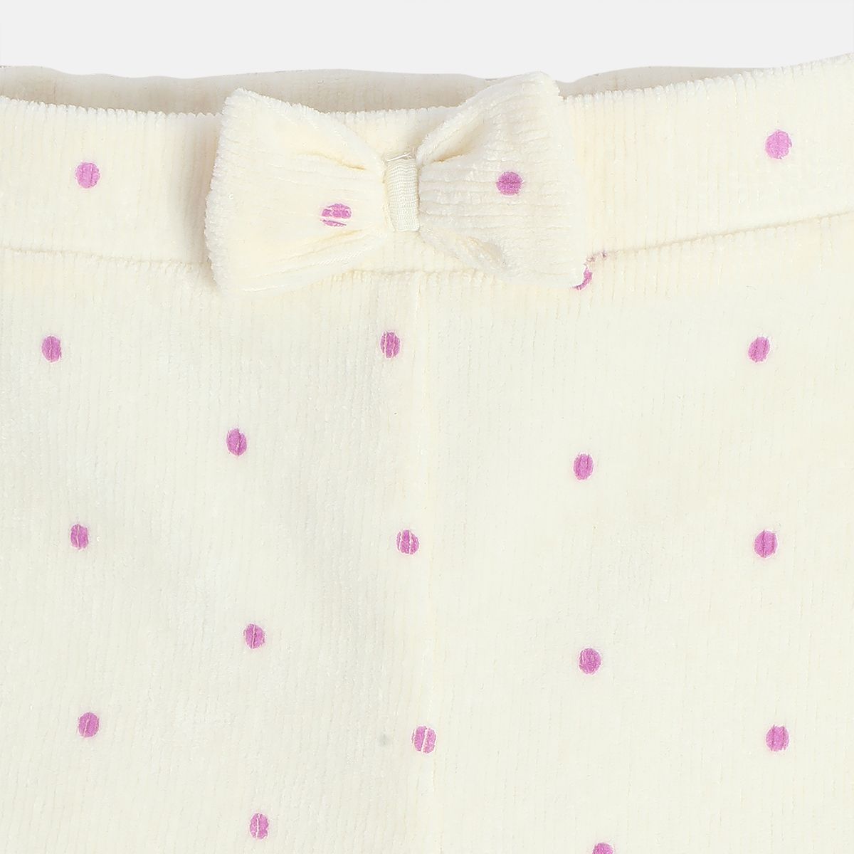 Girls Cotton Polka Dots Printed Knit Bottom - White