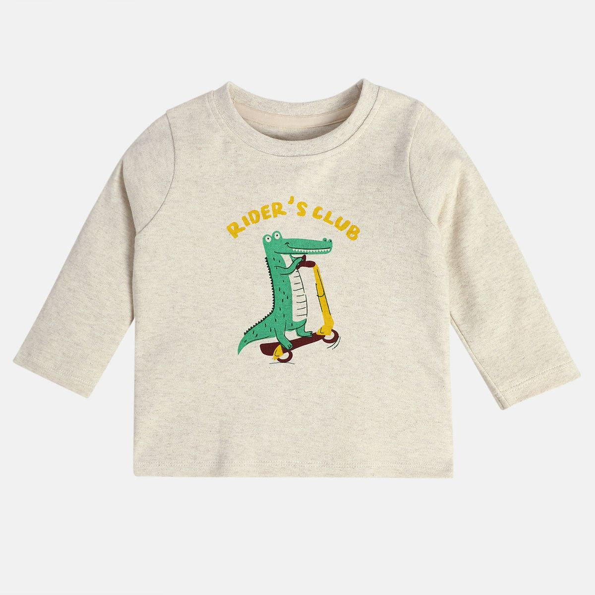 Boys Blue / Oatmeal Marl Round Neck Full Sleeves T-Shirt
