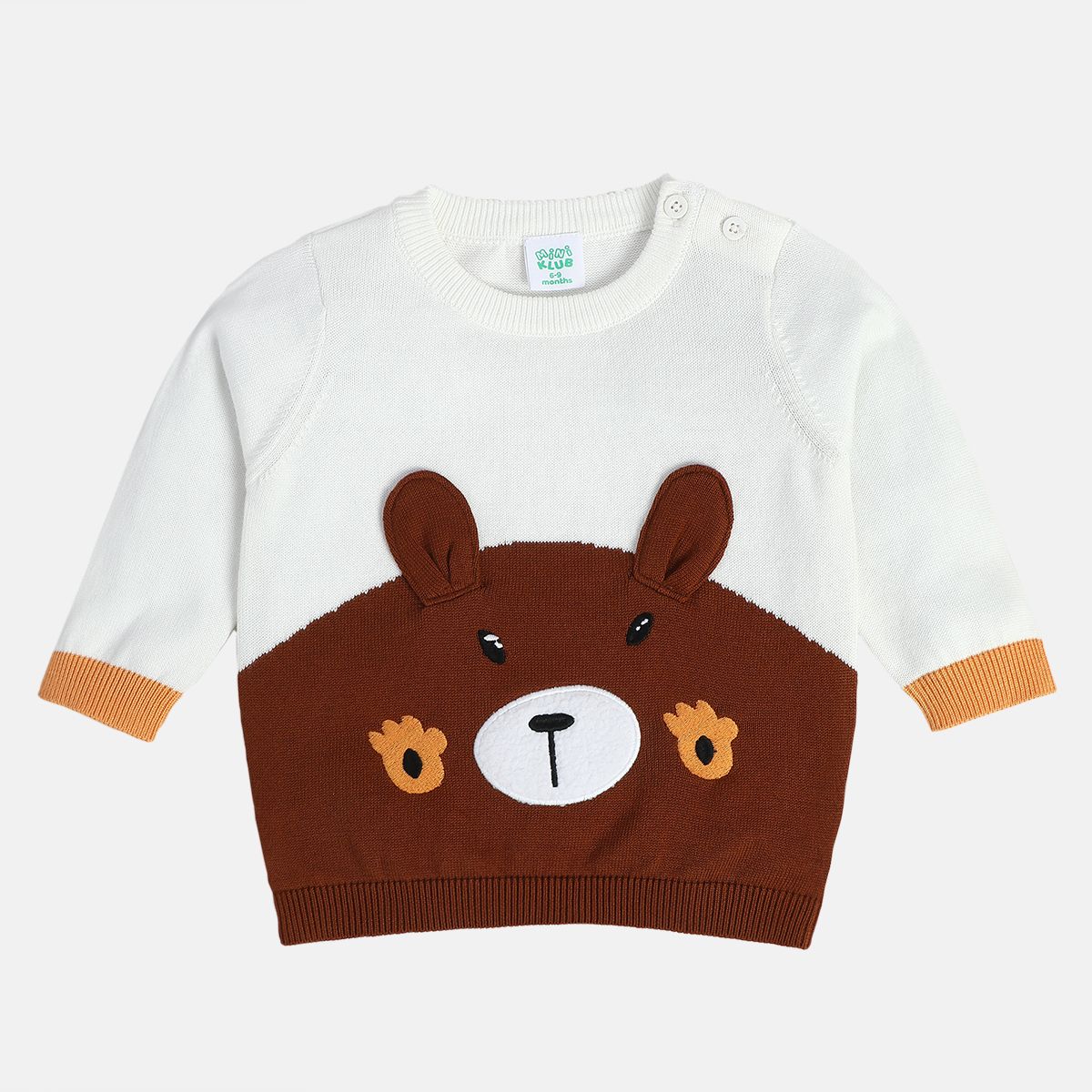 Boys Cotton Full Sleeves Animal Embroidered Clothing Set - White & Brown