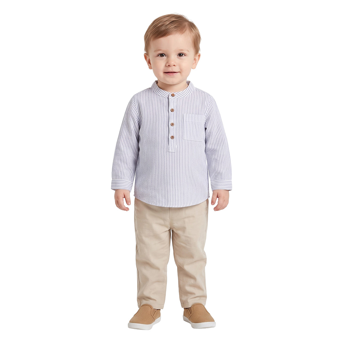 Baby Boys White and Blue Striped Shirt Regular Fit Casual Wear