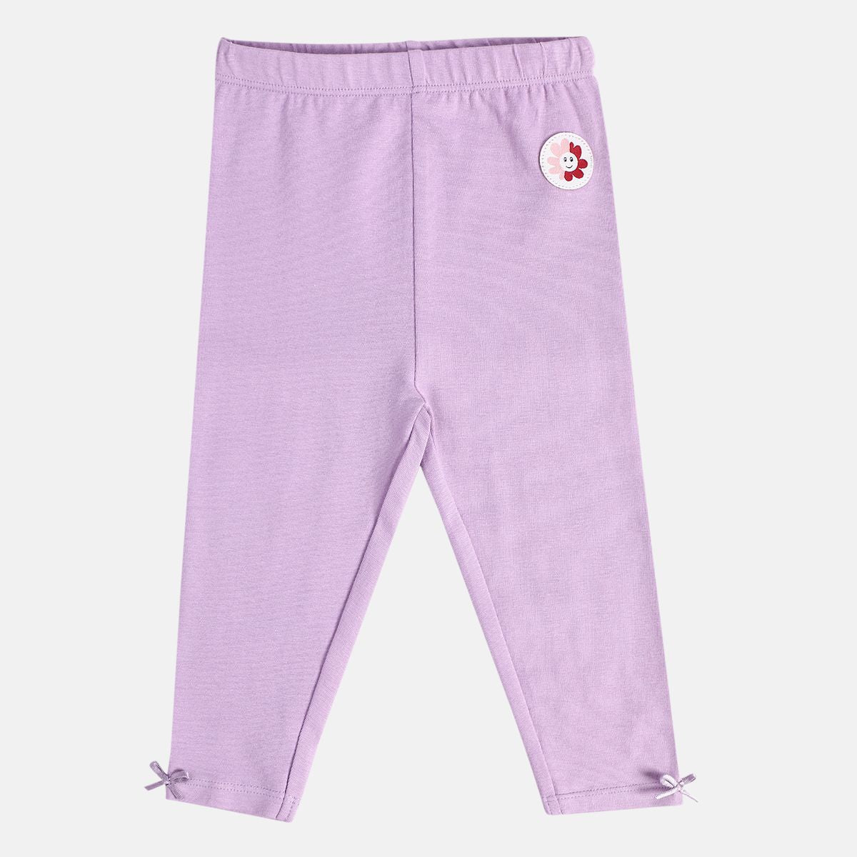 Girls Cotton Pack Of 2 Full Length Solid & Cartoon Printed Leggings - Purple & Lavender