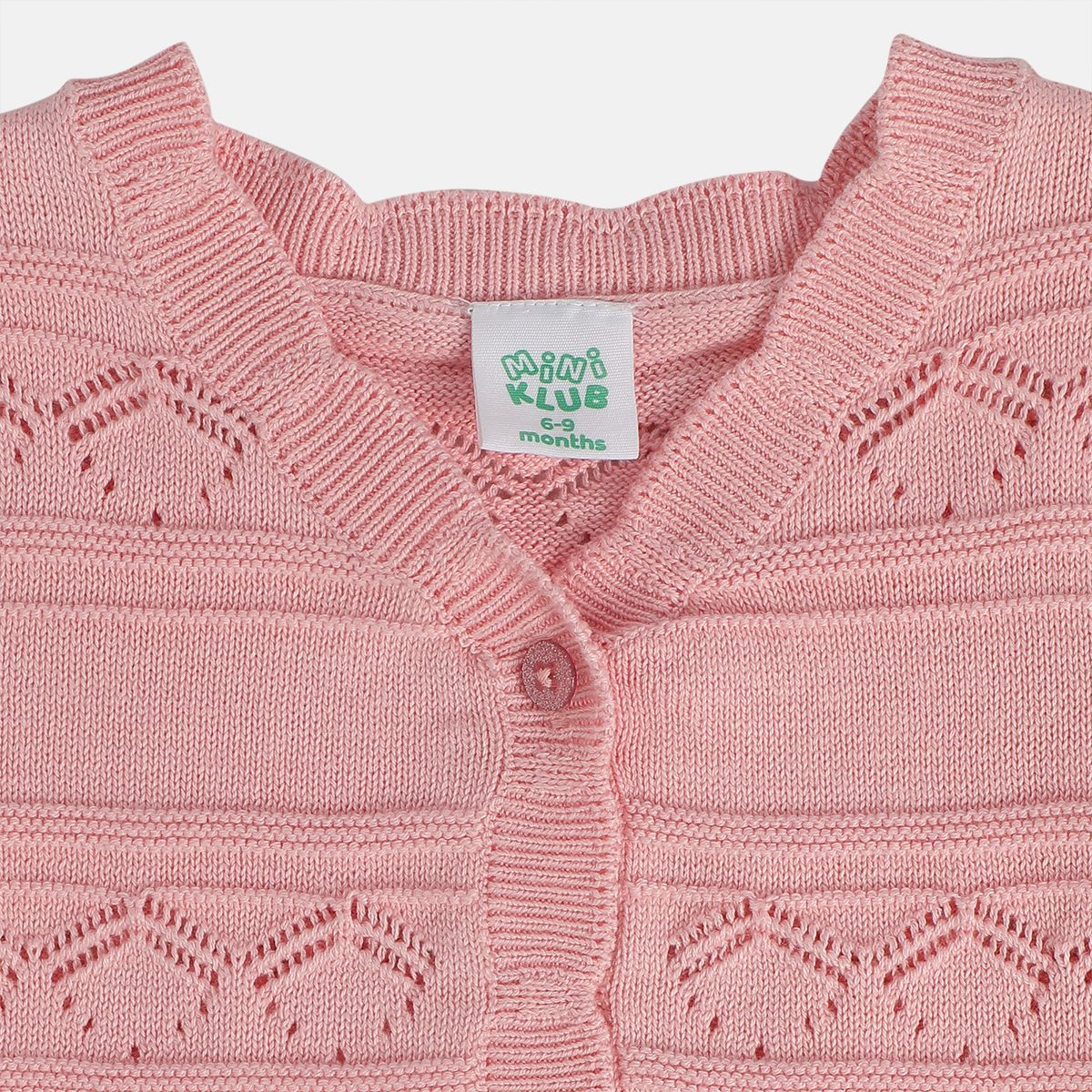 Girls Cotton Full Sleeves Schiffli Design Sweater - Peach