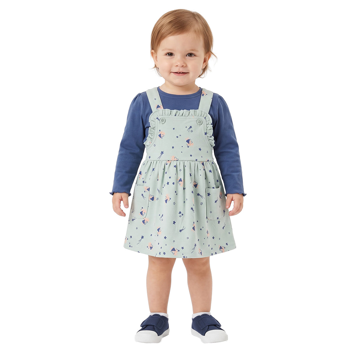 Baby Girls Mint and Blue Knit Pinny Set Regular Fit Casual Wear