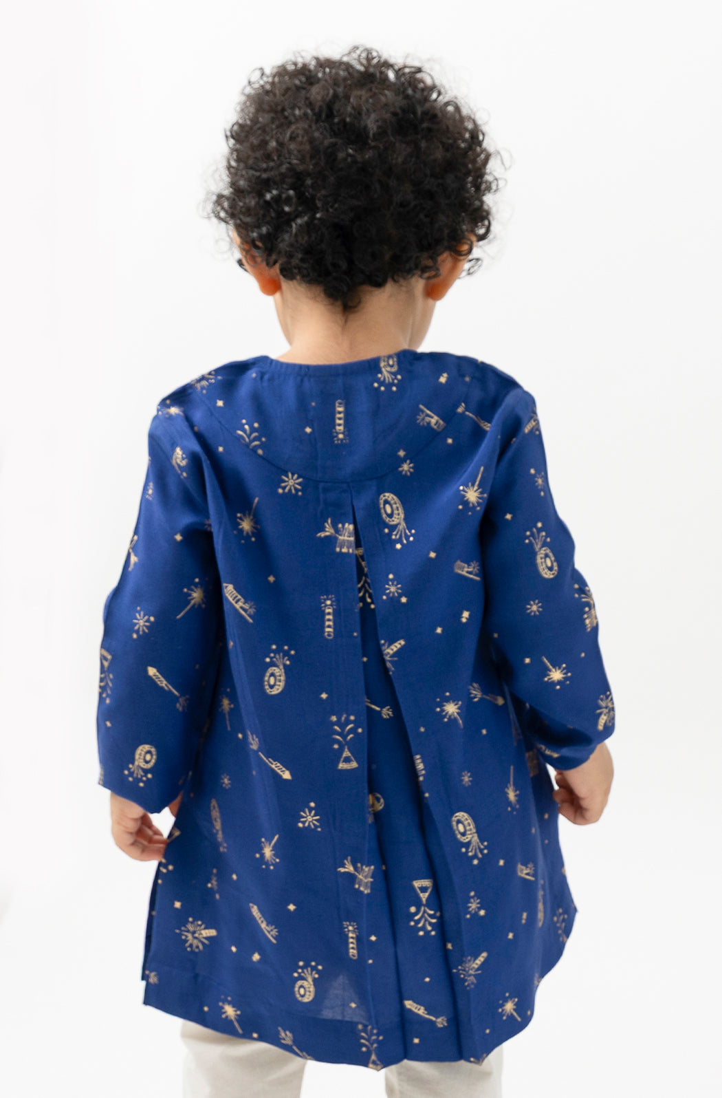 Tiber Taber Baby Boys Blue and Cream Cotton Foil Printed Kurta and Pant Set Regular Fit Festive Wear