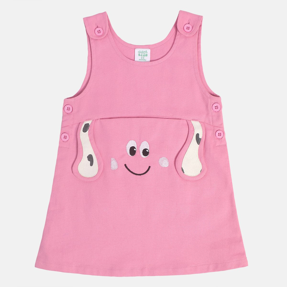 Girls Cotton Full Sleeves Animal Printed Pinny Set - White & Pink