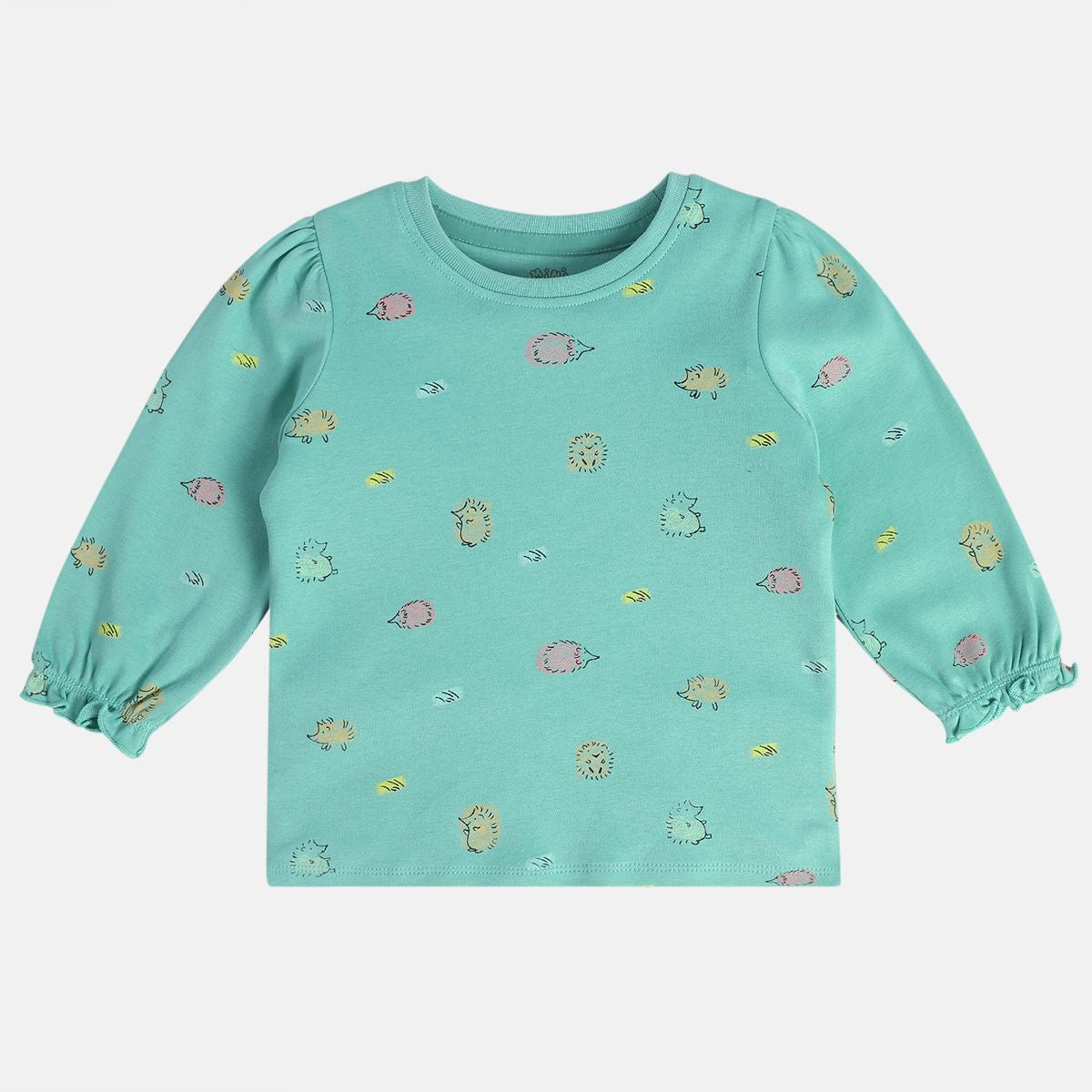 Girls Cotton Pack Of 2 Full Sleeves Animal Printed & Sun printed Knit Top -Teal Blue & White