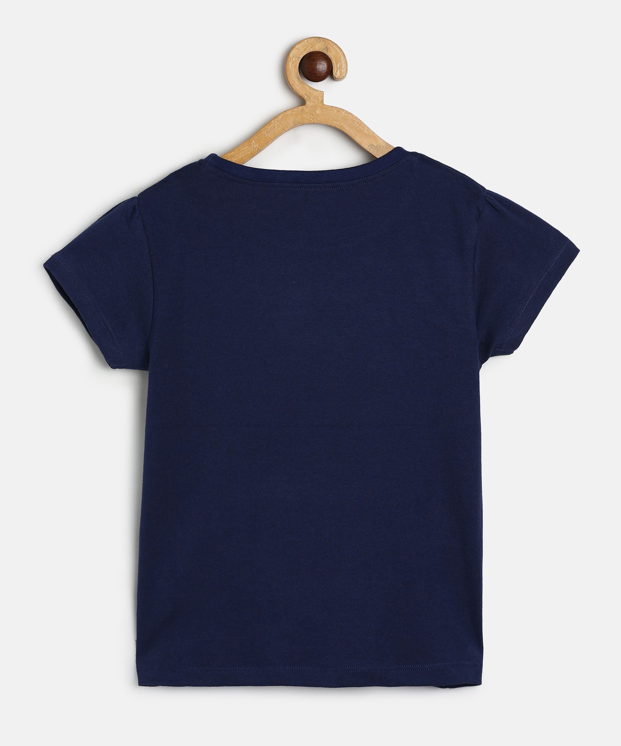 Baby Girls Navy Blue Cotton T-Shirt and Blue Striped Leggings Co-ord Set Regular Fit Casual Wear