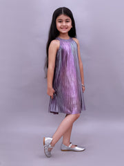Lil Drama Girls Metallic Pleated Sleeveless Dress, Purple