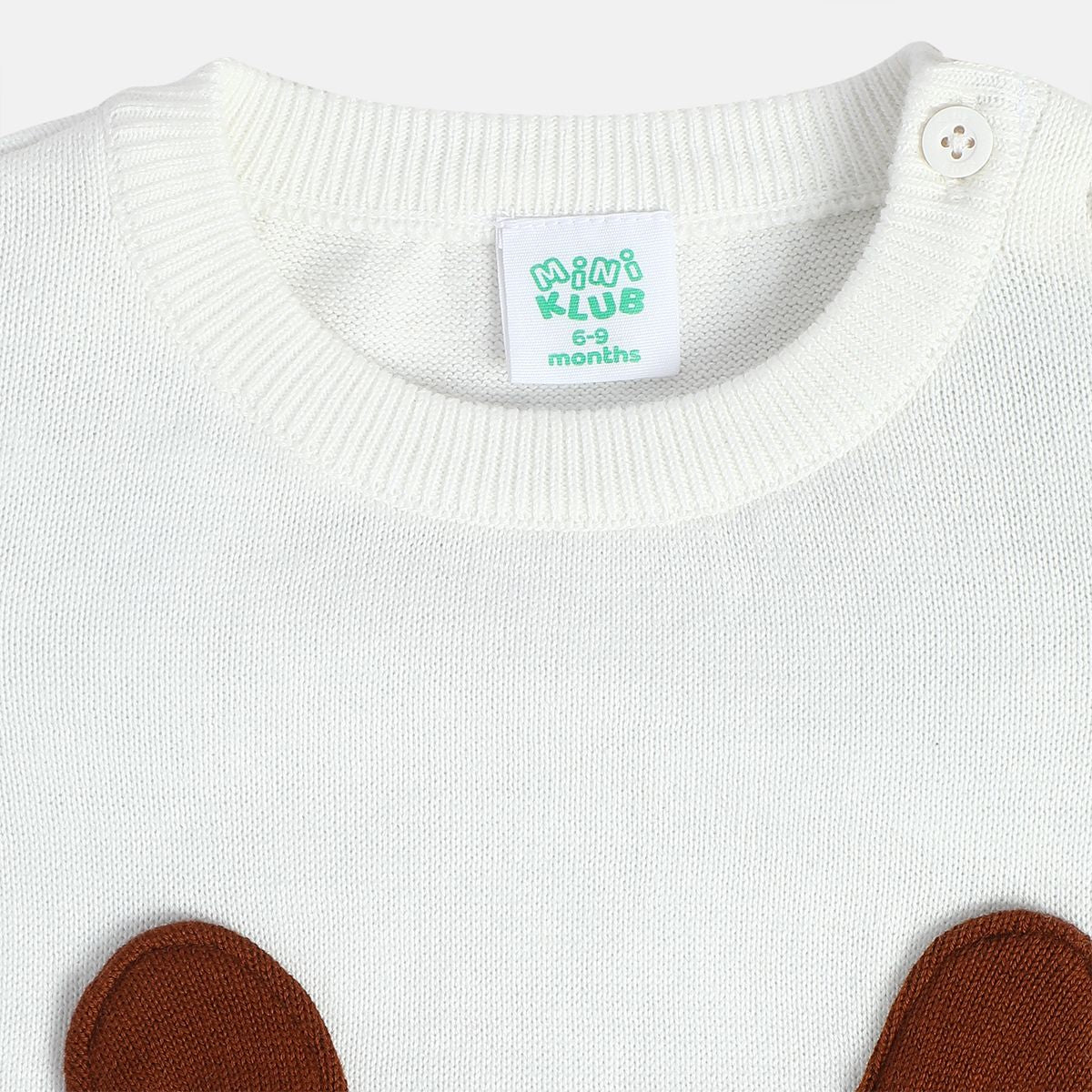 Boys Cotton Full Sleeves Animal Embroidered Clothing Set - White & Brown