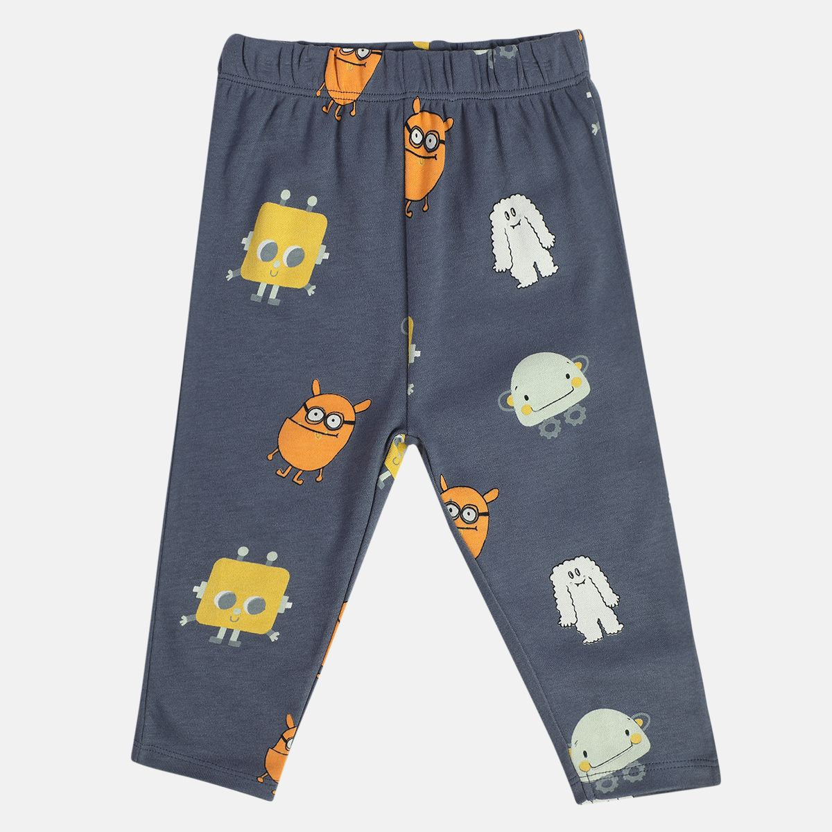 Boys Cotton Pack Of 2 Solid & Cartoon Printed Knit Bottom - Dark Grey & Maroon