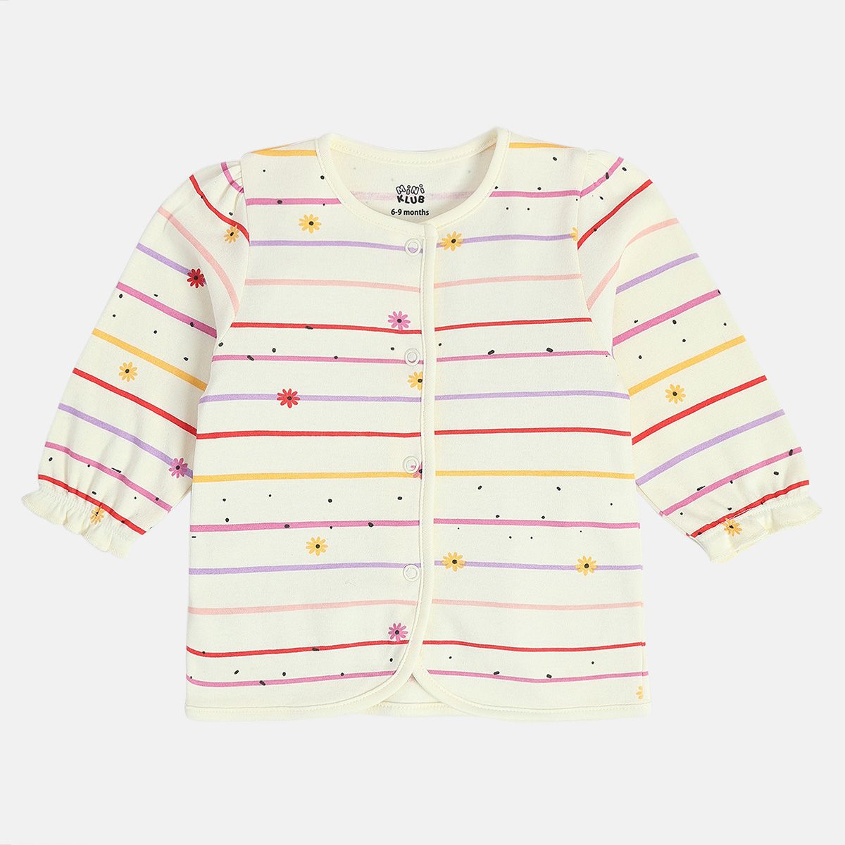 Girls Cotton Pack Of 2 Full Sleeves Rabbit Printed & Striped Front Open Vest - Lavender & White