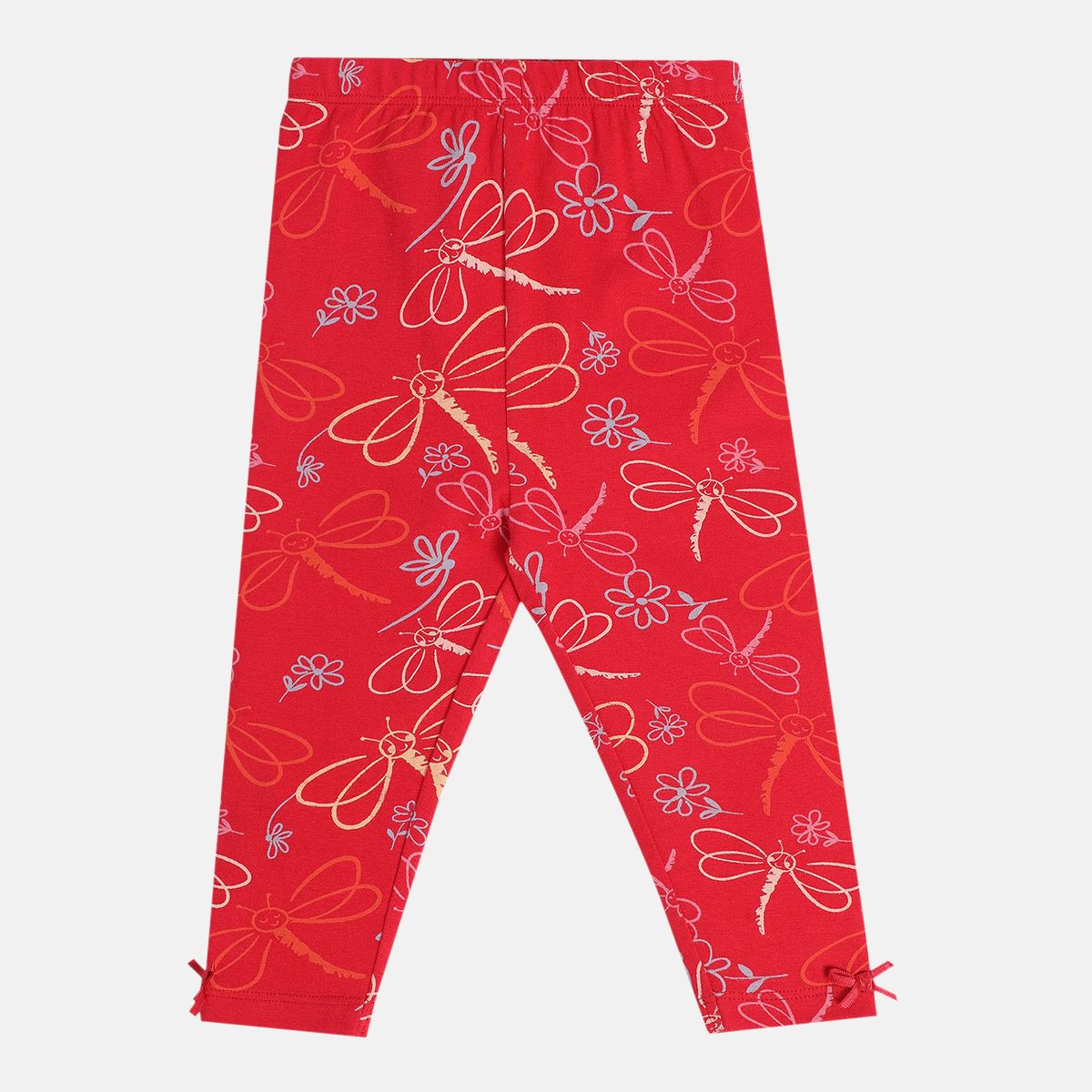 Girls Cotton Pack Of 2 Full Length Solid & Floral Printed Leggings - Purple & Red