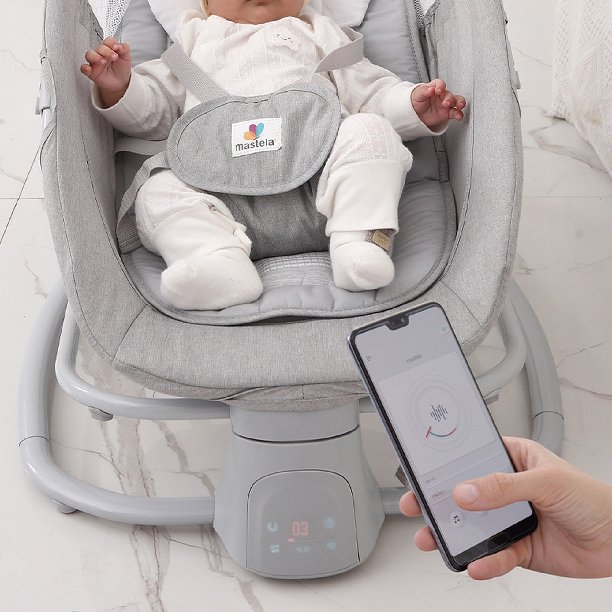 Mastela Grey Electric Baby Rocker and Bouncer with Music, Mosquito Net and Canopy for Infants