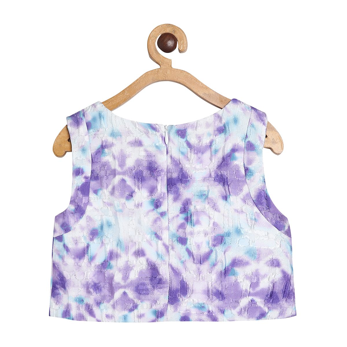 Girls Printed Sleeveless Party Dress with Tulle Skirt, Purple