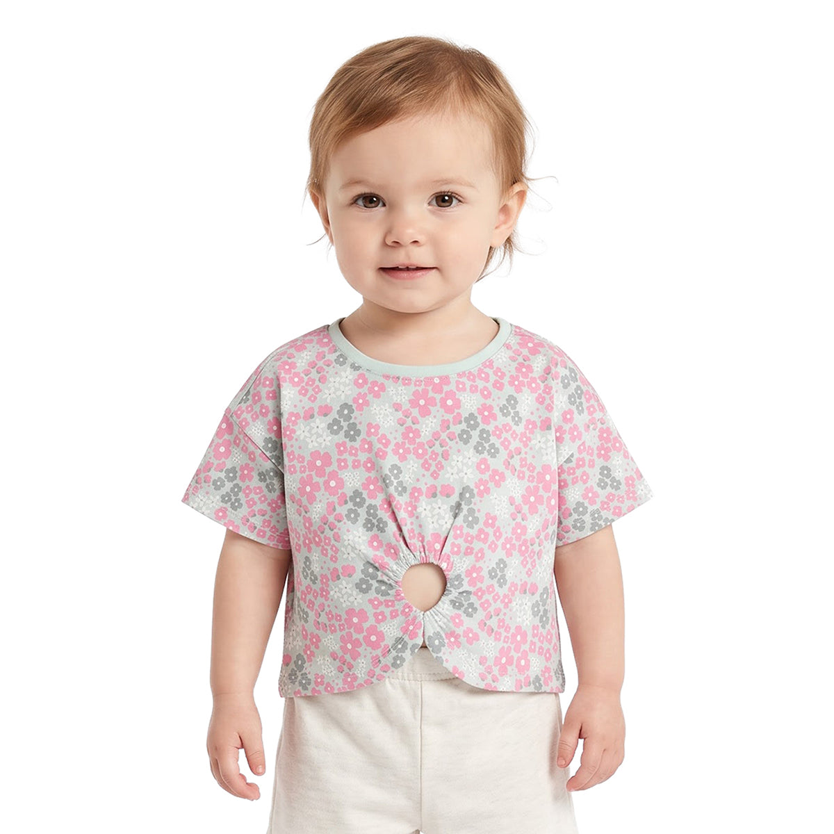 Baby Girls Mint Green Knit Floral Top Regular Fit Casual Wear