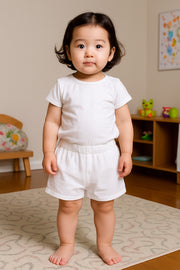 Solid & Wave Printed Shorts - Pink & White