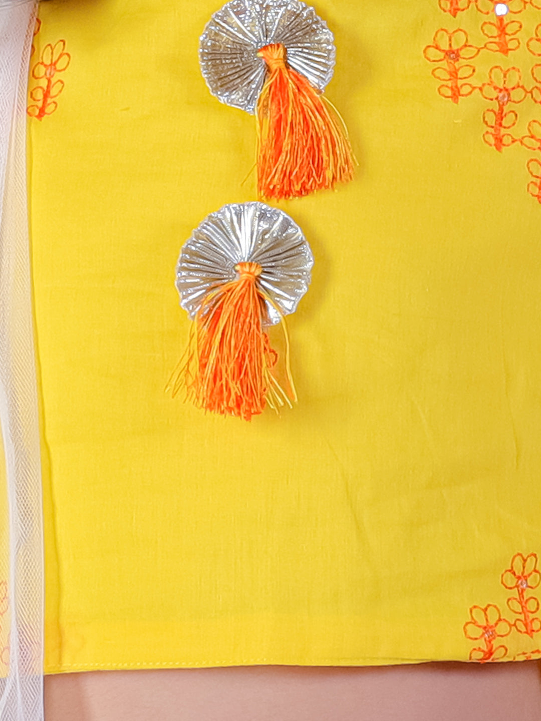 Lil Drama Girls Embroidered Crop Top With Flared Skirt Set, Yellow And White