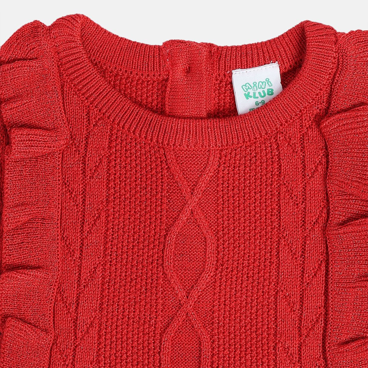 Girls Red Round Neck Knee Length Dress