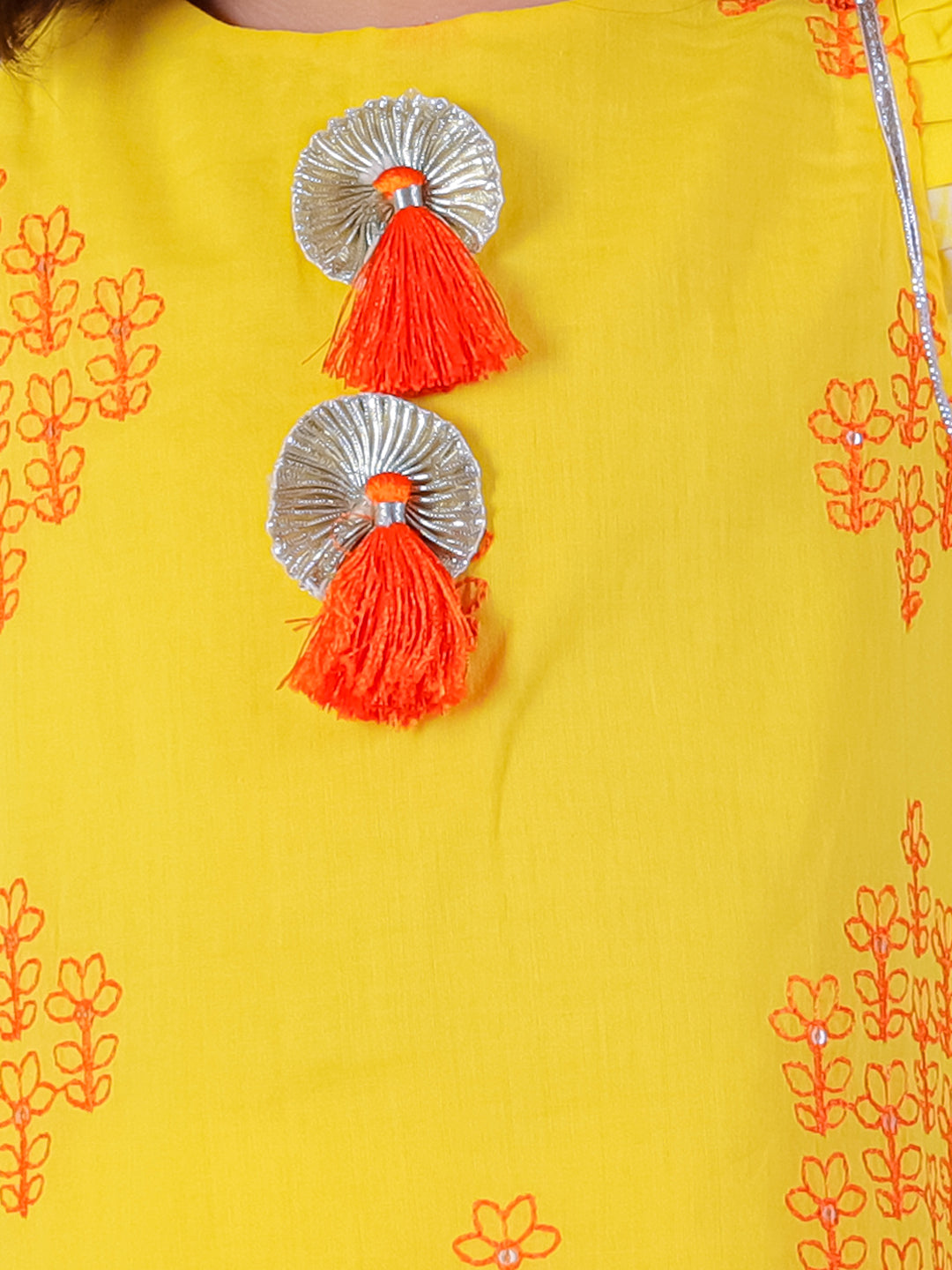 Lil Drama Girls Embroidered Sleeveless Kurta With Dhoti Pants Set, Yellow And White