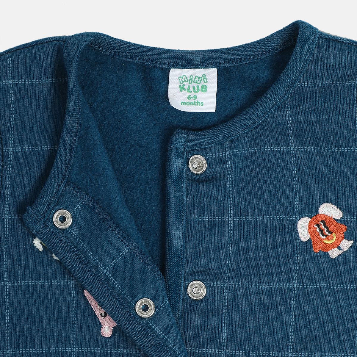 Girls Cotton Full Sleeves Animal Embroidered Jacket - Navy Blue