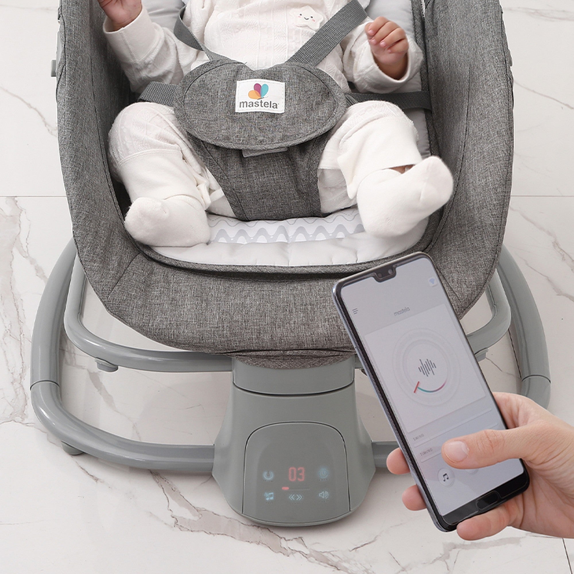 Mastela Grey Baby Electric Rocker and Bouncer with Music, Canopy and Mosquito Net for Infants