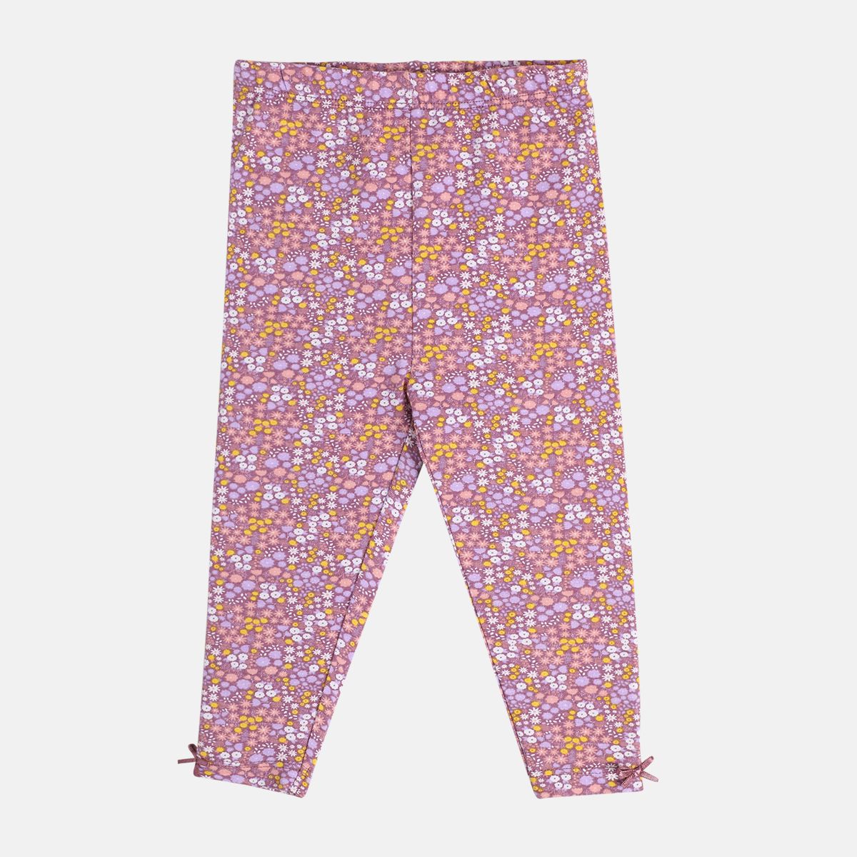 Girls Cotton Pack Of 2 Solid & Floral Printed Leggings - Light Pink & Multi