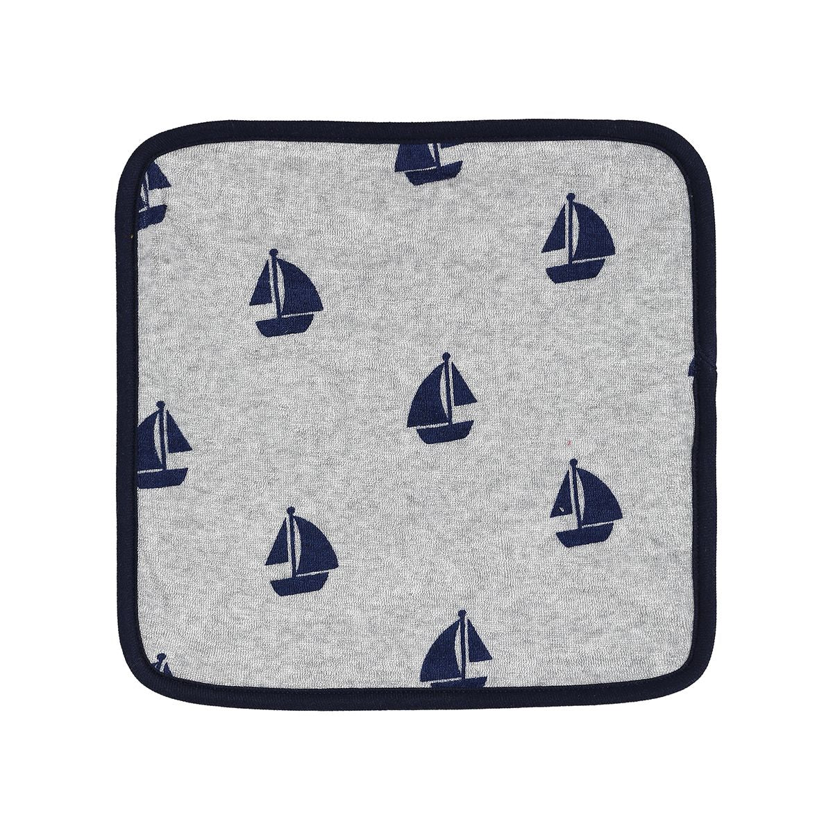 Baby Unisex Mustard and Grey Cotton Washcloths Pack of 4 Solid and Sailboat Printed Bath Essentials