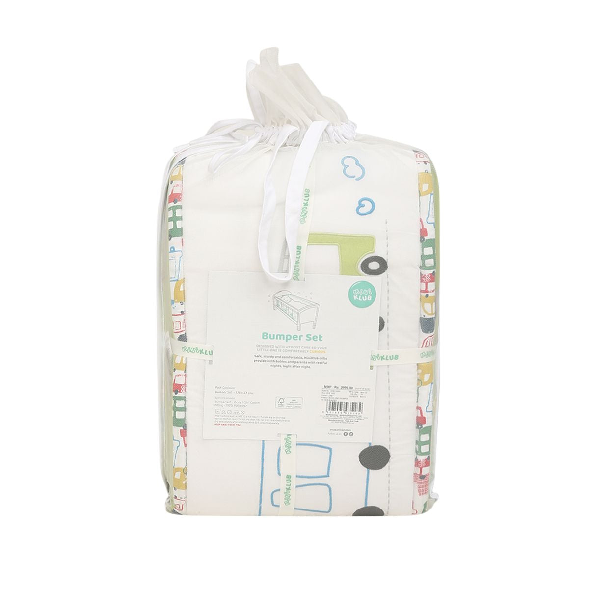 Baby Unisex Green and Grey Cotton Blend Car Applique Cot Bumper Pack of 1 Padded Nursery Essential