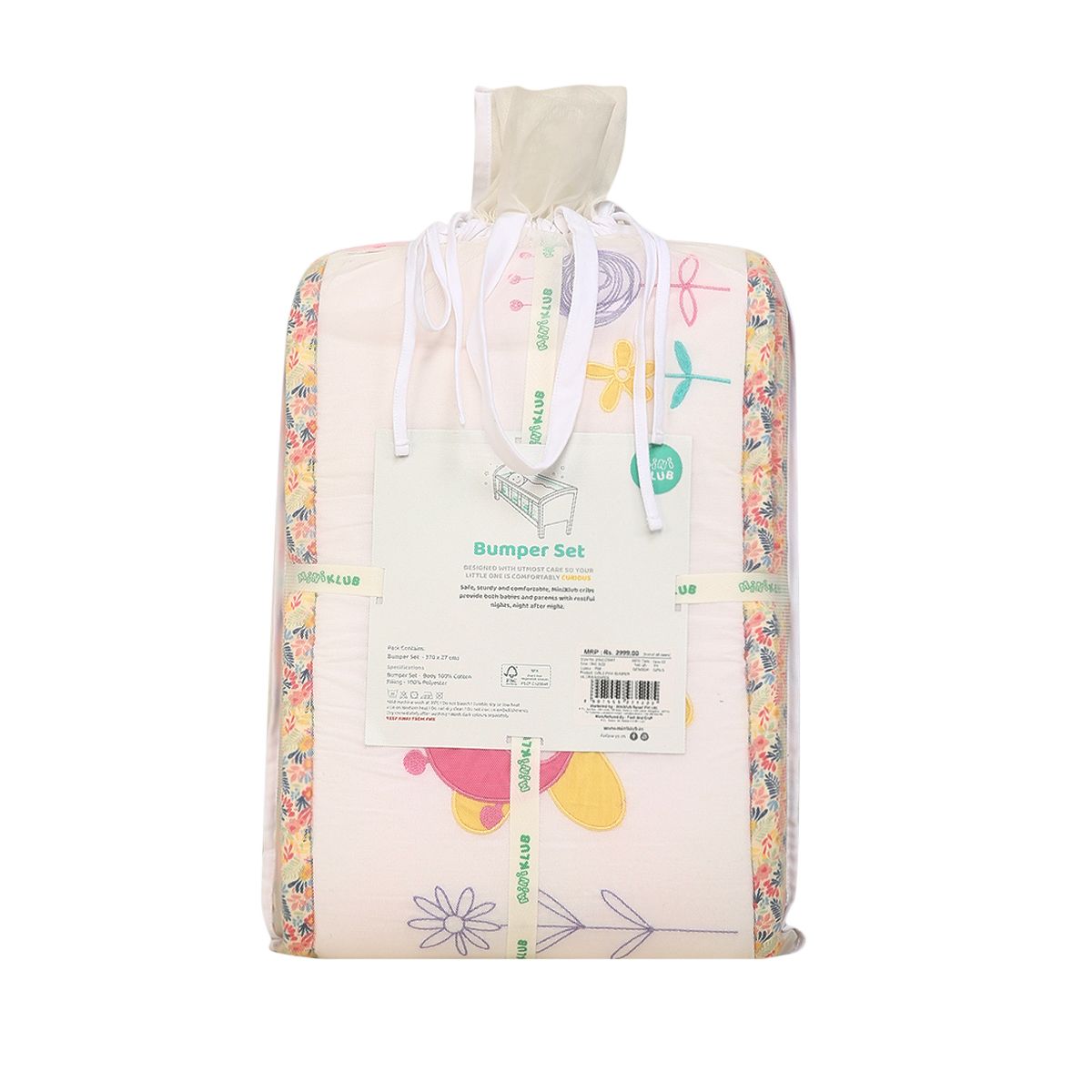 Baby Girls Pink Cotton Blend Floral and Bee Applique Cot Bumper Pack of 1 Padded Nursery Essential