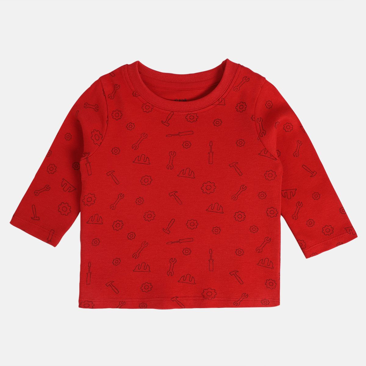 Boys Red / Mint Green Round Neck Full Sleeves T-Shirt