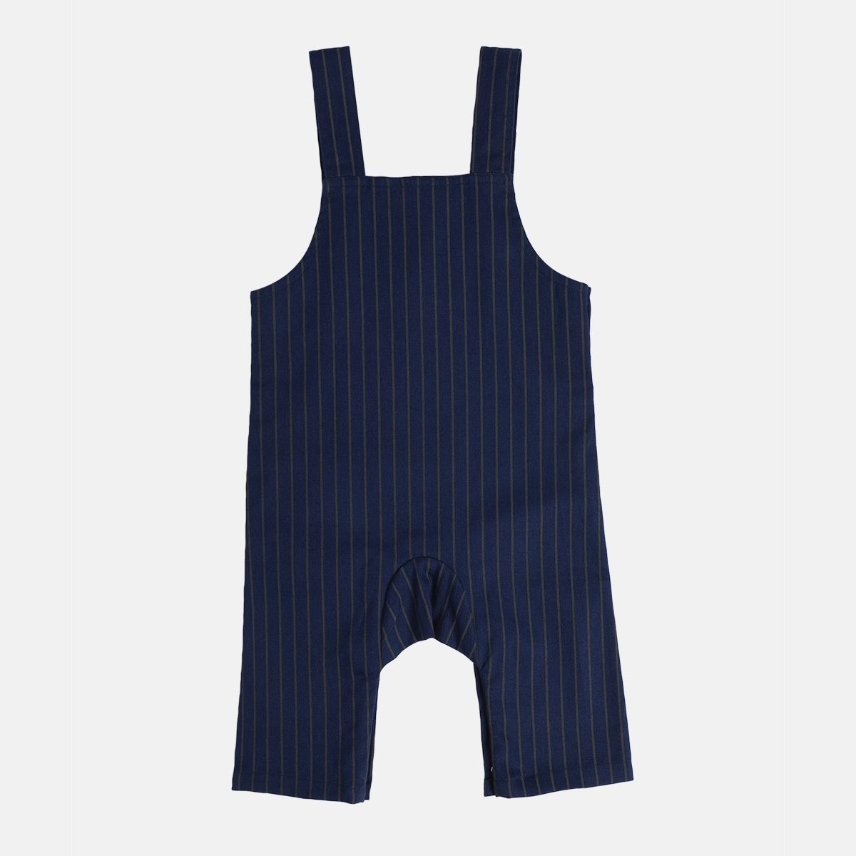 Boys Cotton Full Sleeves Striped Dungaree Set - Navy Blue